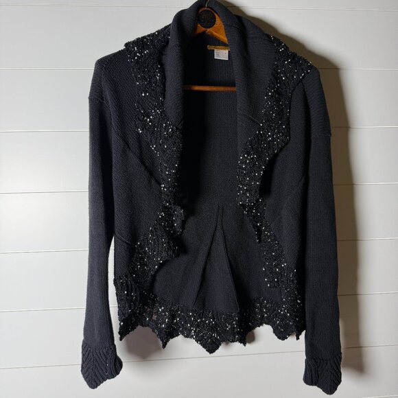 D. Exterior Black Open Front Cardigan with Embellishments Size Large - Picture 1 of 9